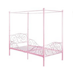 DHP Metal Canopy Girls’ Platform Twin Pink Bed With Four Poster Design