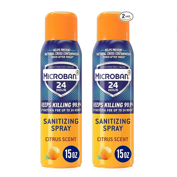 2 Cans of Microban Disinfectant Spray, 24 Hour Sanitizing and Antibacterial Sanitizing Spray, Citrus Scent (15oz Each)