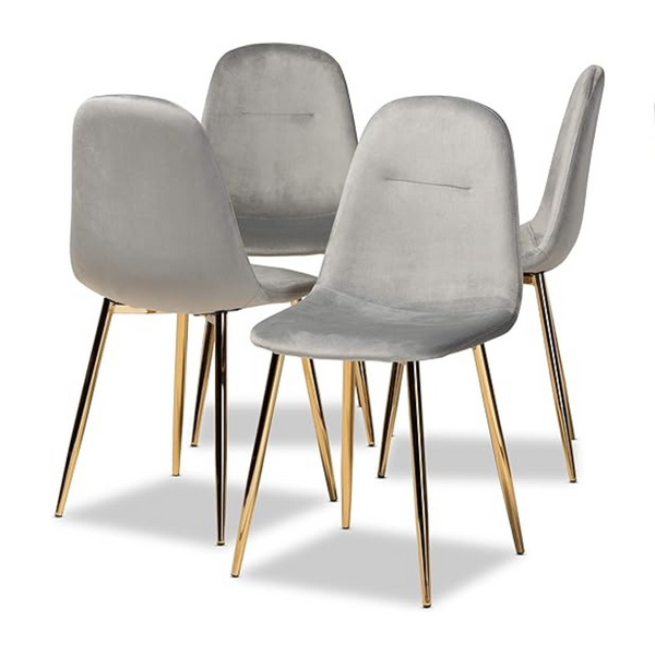 Set Of 4 Baxton Studio Elyse Glam Snd Luxe Velvet Fabric Upholstered Dining Chairs