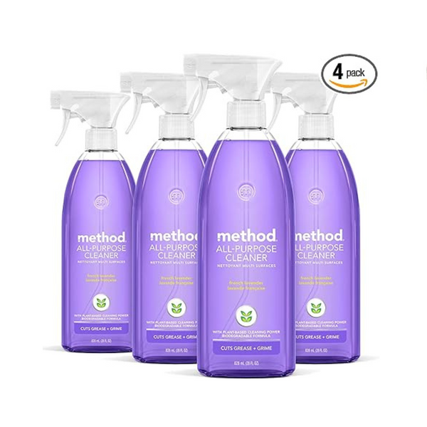 4 Bottles of Method AllPurpose Cleaner Spray, French Lavender (28 oz