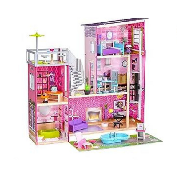 KidKraft Uptown Wooden Modern Dollhouse with Lights & Sounds, Pool and 36 Accessories