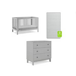 Delta Children Charlie 6-in-1 Convertible Crib + Mattress + Legacy 3 Drawer Dresser