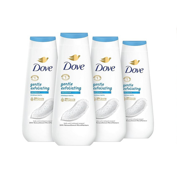 4 botellas de jabón corporal exfoliante suave Dove Sea Minerals