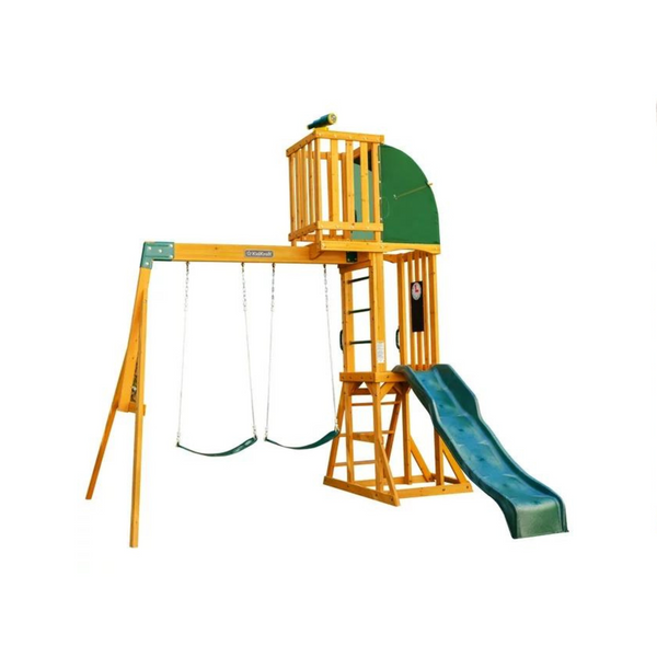 KidKraft Juego de columpios de madera Hawk Tower de 9,9 pies con tobogán y 2 columpios con cinturón