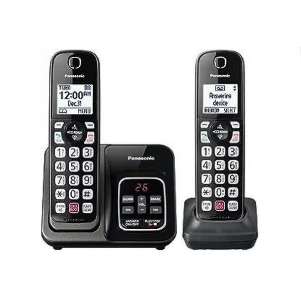 Teléfono inalámbrico Panasonic con contestador automático, sistema ampliable con 2 auriculares