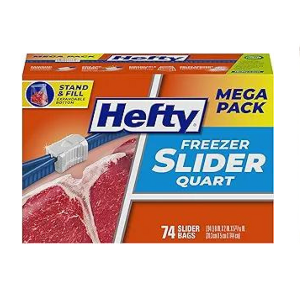 Hefty Slider Freezer Storage Bags, Quart Size, 74 Count