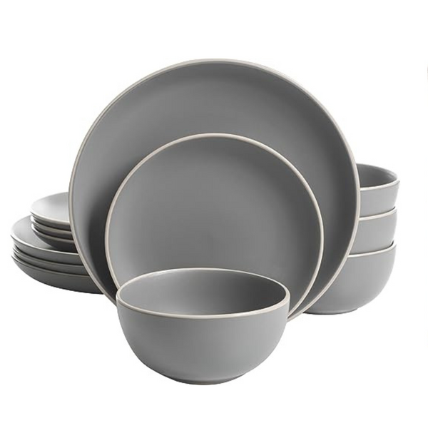 Gibson Home Rockaway 12-Piece Dinnerware Set Service for 4, Grey Matte