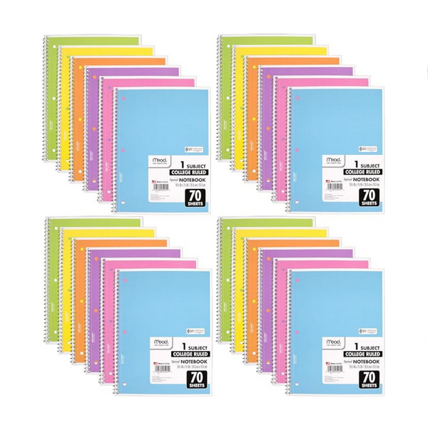 24 Pack of Mead Spiral College Ruled Notebooks