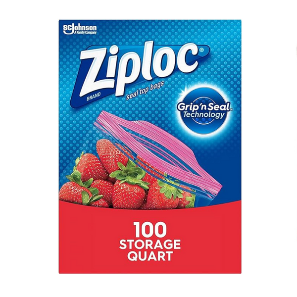 Bolsas Ziploc para almacenamiento de alimentos de un cuarto de galón, tecnología Grip 'n Seal (100 unidades)
