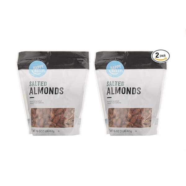 2 Bags Amazon Brand Happy Belly California Almonds, Roasted & Salted (16 Ounce Bags)