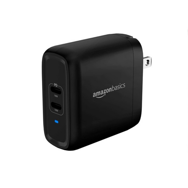 Cargador de pared USB-C de dos puertos y 36 W de Amazon Basics
