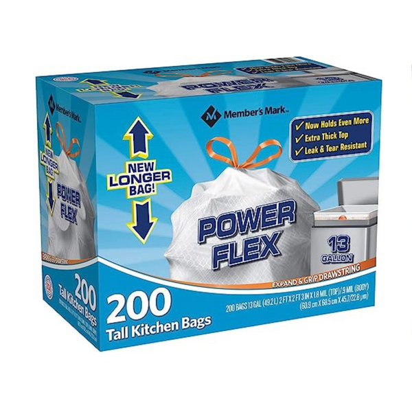 Member’s Mark Power Flex Tall Kitchen Drawstring Bags (200 Count)