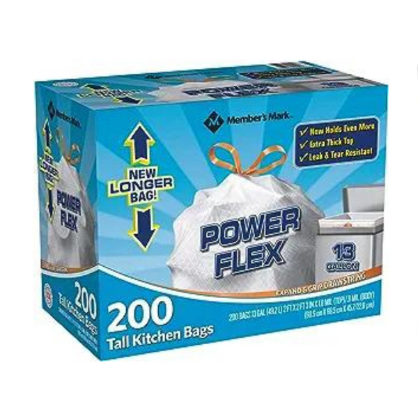 200 Pack Of Member’s Mark Power Flex Tall Kitchen Drawstring Bags