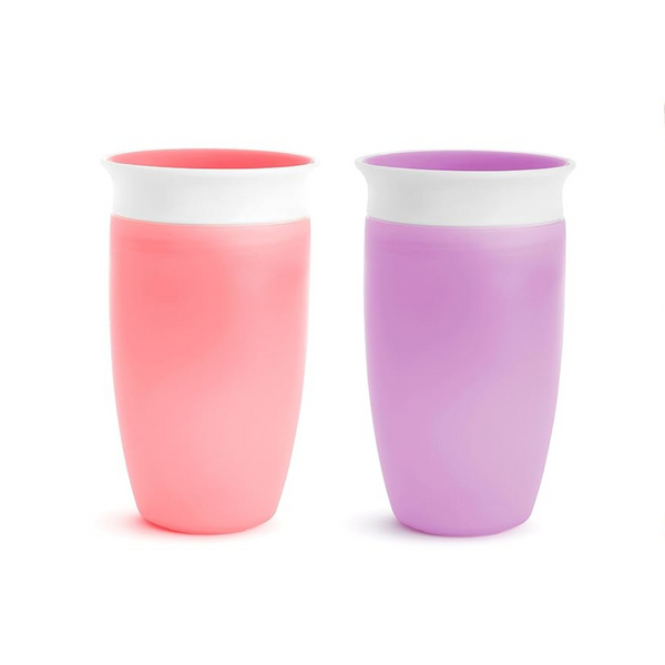 Munchkin Miracle 360 ​​Vaso para sorber para niños pequeños, rosa/morado, 10 onzas, 2 unidades