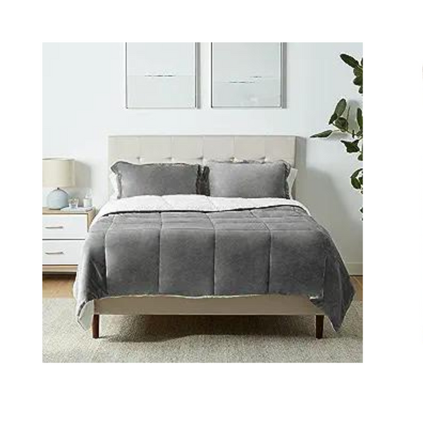 Amazon Basics Juego de cama de 3 piezas con edredón Sherpa de microvisón ultrasuave