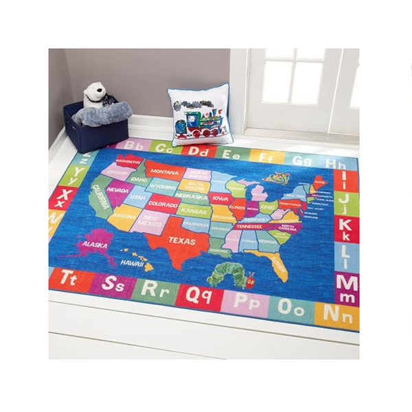 Eric Carle Elementary USA Map - Alfombra lavable a máquina para niños