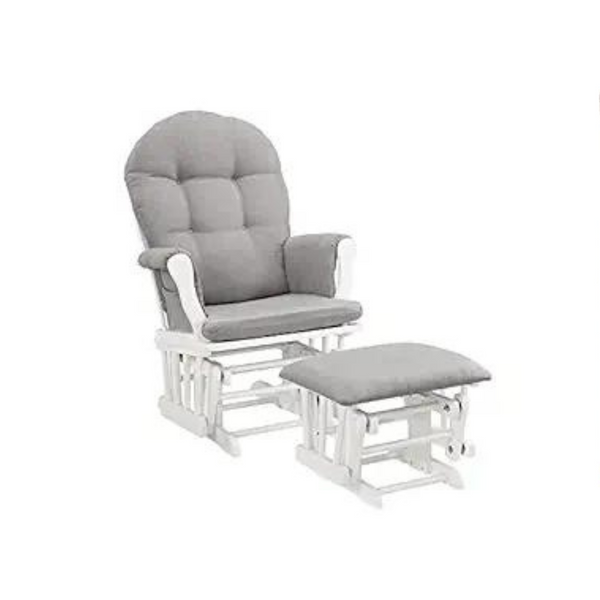 Glider and Ottoman, Polyester, Wood, Metal, White with Gray Cushion