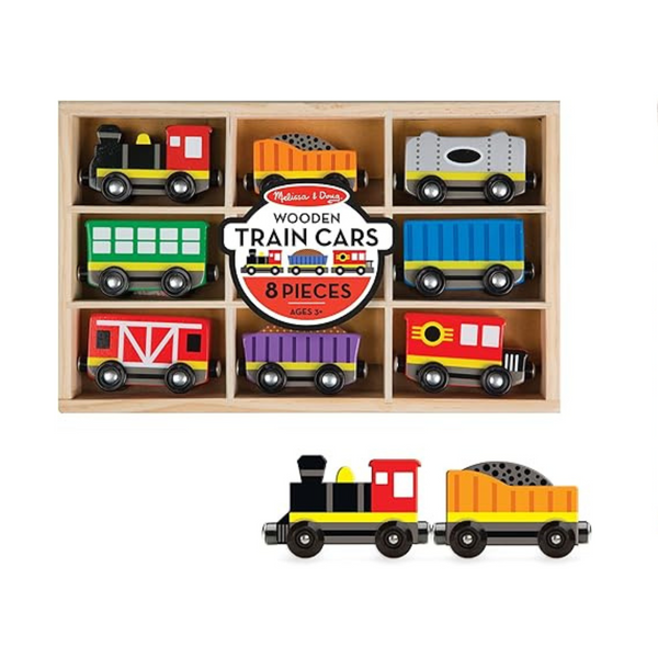 Melissa &amp; Doug Vagones de tren de madera (8 piezas)