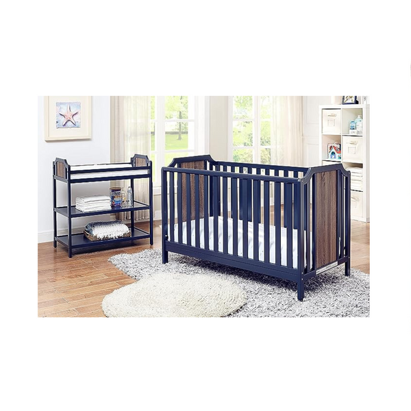 Suite Bebe Brees Island Convertible Crib in Midnight Blue & Vintage Walnut