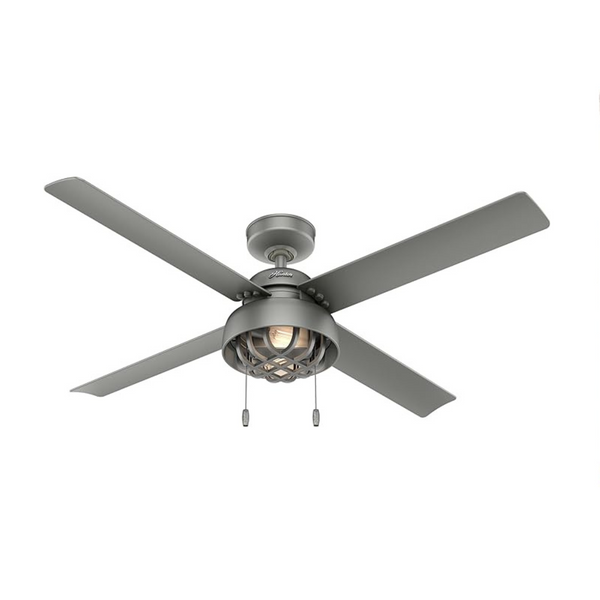 Hunter Fan Company 52″ Spring Mill Matte Silver Indoor/Outdoor Ceiling Fan With LED Light Kit