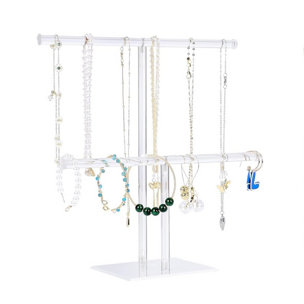 Organizador colgante de acrílico para collares y pulseras de 2 niveles