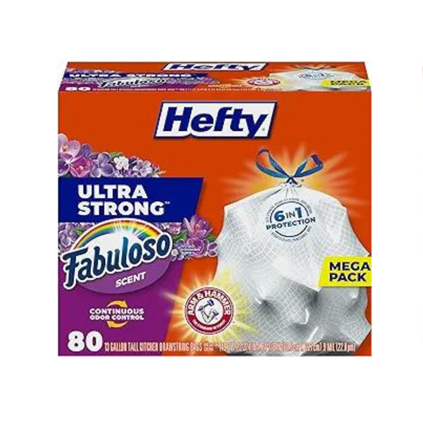 Hefty Ultra Strong Tall Kitchen Trash Bags, Fabuloso Scent, 13 Gallon, 80 Count