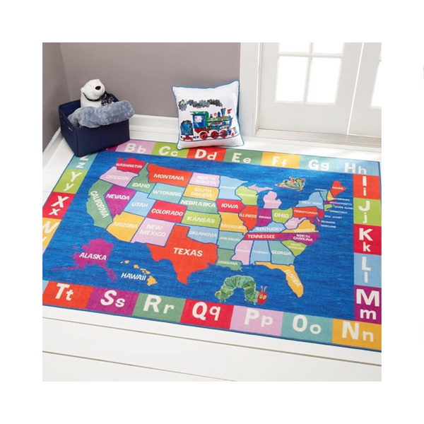 Eric Carle Elementary USA Map - Alfombra lavable a máquina para niños