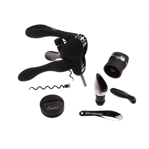 Rabbit 6-Piece Wine Opener Tool Kit, Black