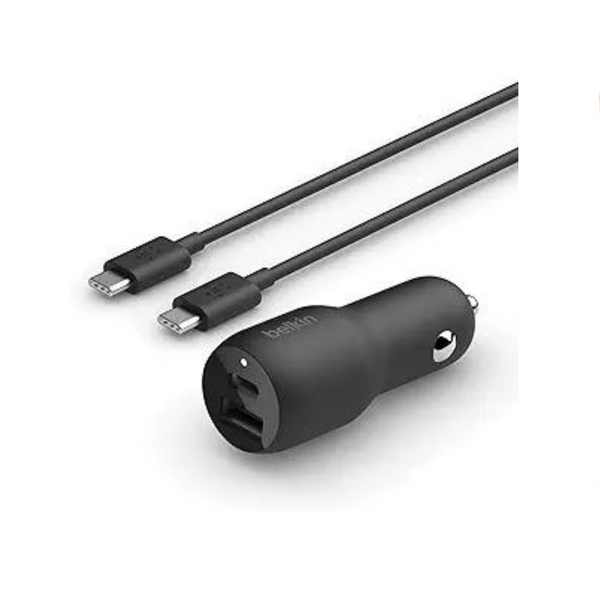 Belkin 37W Dual Port Fast Car Charger With 3.3′ USB-C Cable Included