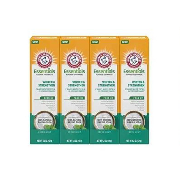 ARM & HAMMER Essentials Whiten & Strengthen Fluoride Toothpaste (4 Pack of 4.3oz Tubes)