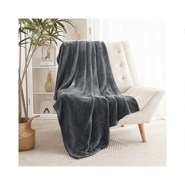 Lightweight Fuzzy Fleece Throw Blanket, Grey,