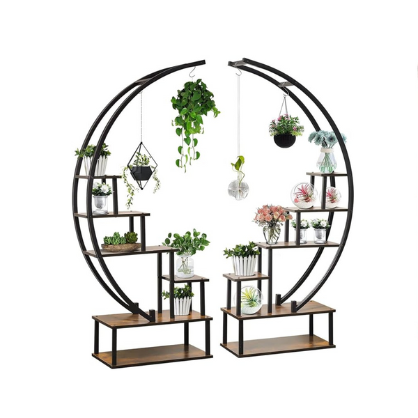 Elevens Soporte para plantas de metal de 6 niveles con lazo para colgar Soportes para plantas en forma de media luna