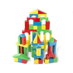 Melissa &amp; Doug Juego de construcción de madera (100 bloques en 4 colores y 9 formas)