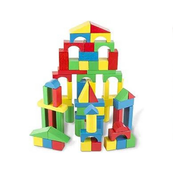 Melissa &amp; Doug Juego de construcción de madera (100 bloques en 4 colores y 9 formas)