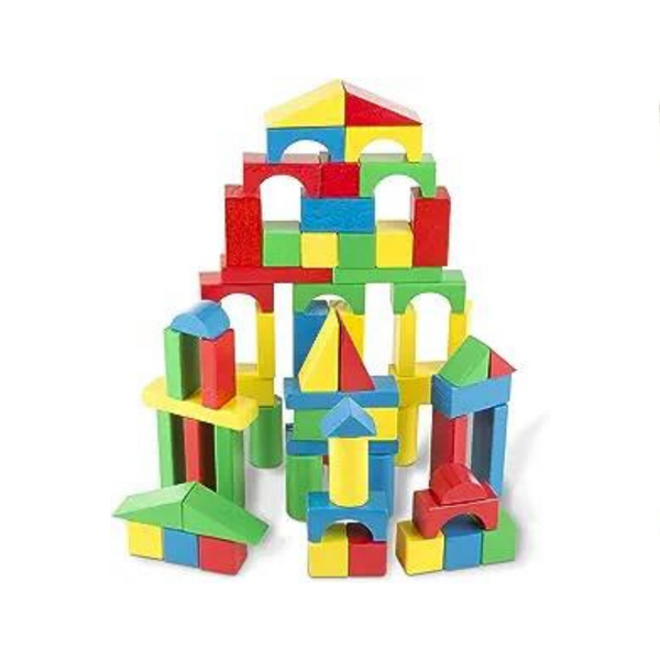 Melissa & Doug Wooden Building Set (100 Blocks in 4 Colors and 9 Shapes)
