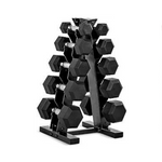 Juego de pesas con mancuernas hexagonales recubiertas CAP Barbell de 150 LB con estante vertical