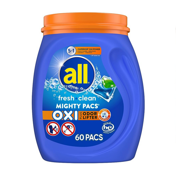 Obtenga 3 botes de paquetes de detergente para ropa All de 60 unidades