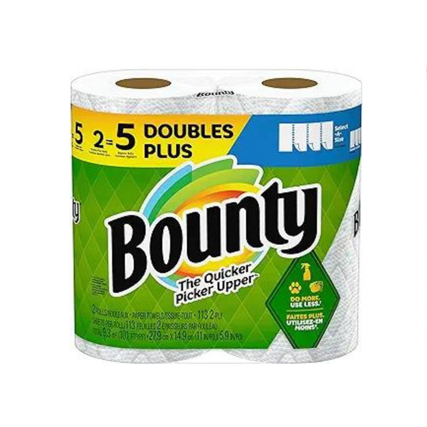 Toallas de papel Bounty, 2 rollos Double Plus = 5 rollos regulares