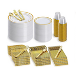 Aozita 600 Pieces Gold Plastic Disposable Dinnerware Set (Service for 100)