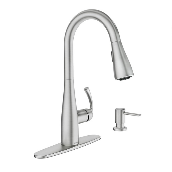 Juego de grifos de cocina abatibles de acero inoxidable Moen Essie Spot Resist