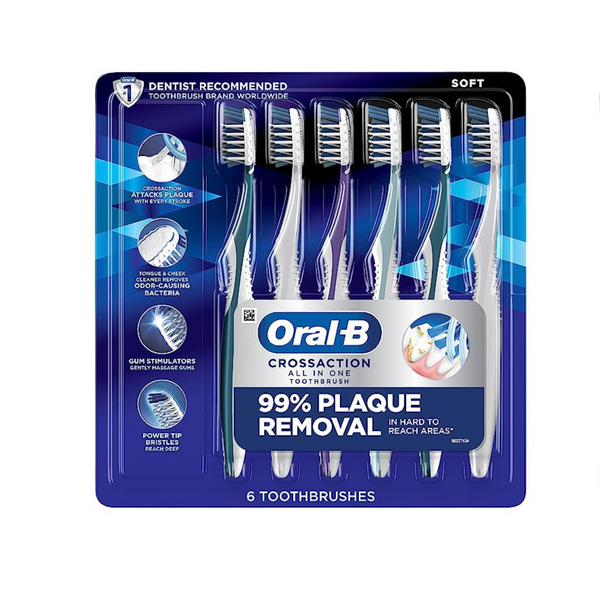 Paquete de 6 cepillos de dientes suaves todo en uno Oral-B CrossAction