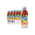 Snapple Zero Sugar Peach Tea, botella de plástico reciclado de 16 fl oz, paquete de 12