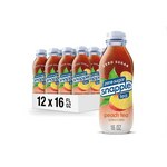 Snapple Zero Sugar Peach Tea, 16 fl oz recycled plastic bottle, Pack of 12