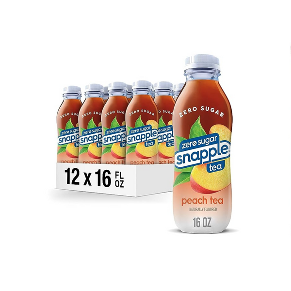 Snapple Zero Sugar Peach Tea, 16 fl oz recycled plastic bottle, Pack of 12