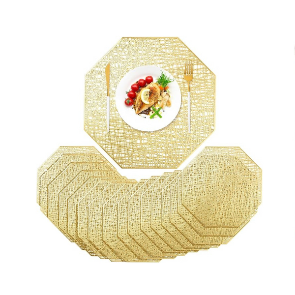 48 Pcs Mumufy Gold Placemats Octagonal Woven Placemats 15 Inch