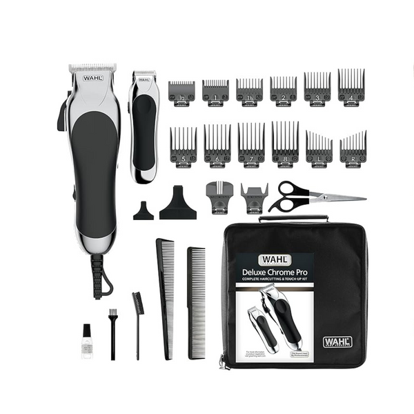Wahl Clipper Deluxe Corded Chrome Pro, kit completo de corte y cabello