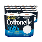 32 Family Mega Rolls (= 176 Reg. Rolls) of Cottonelle Ultra Clean Toilet Paper