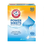 Detergente para ropa Arm &amp; Hammer Power Sheets, lino fresco (50 unidades, hasta 100 cargas pequeñas)