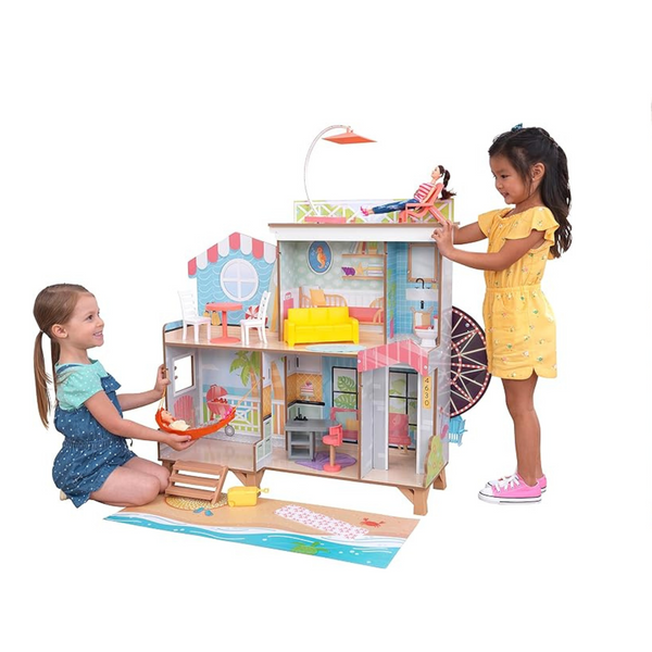 KidKraft Ferris Wheel Fun Beach House Casa de muñecas de madera para juegos 360