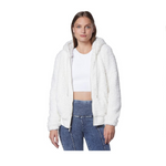 Andrew Marc Chaqueta con capucha y cremallera completa de forro polar Teddy para mujer